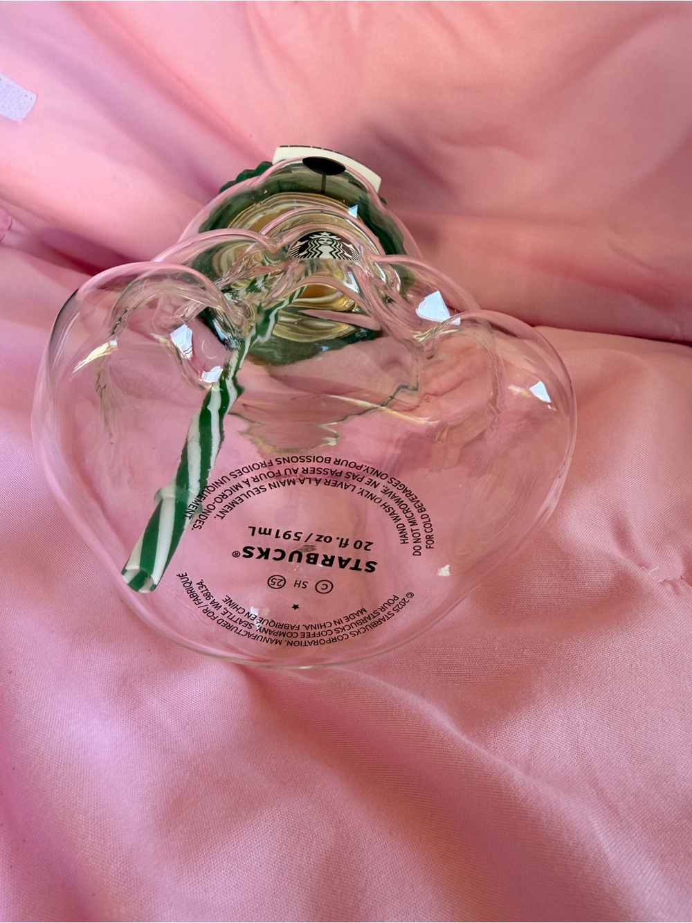 Starbucks Clear Bear Cup with Green Beanie Lid and Striped Straw - Picture 5 of 5